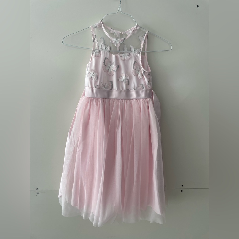 Girls 4 Pippa & Julie pink tulle butterfly dress EUC flower girl